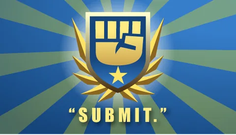 Tier 5: Super-Titan League, Faust-Wappen mit Lorbeer, „Submit.“
